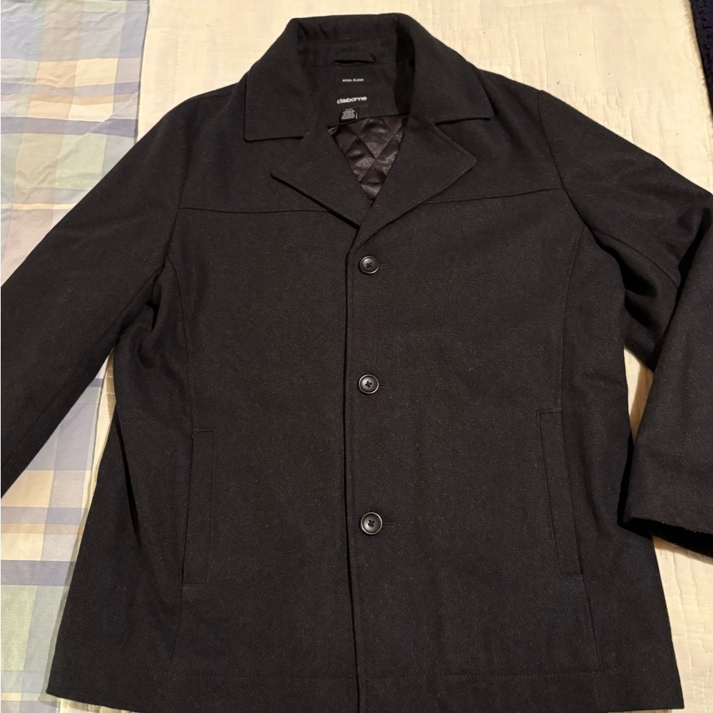 Claiborne Men's Black Wool Blend  Peacoat, XL, Like New!